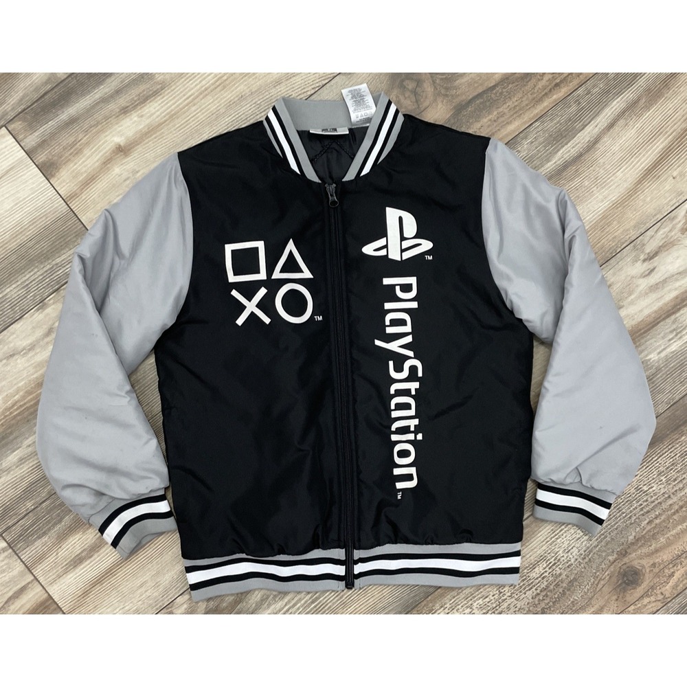 Sony Playstation Boys Black Bomber Jacket Size 10/12 Youth‎ Zip Up